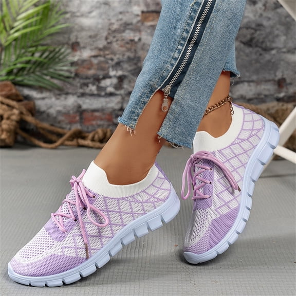 YOUYEDIAN Womens Orthopedic Shoes Arch Support Slip on Non Slip Tennis Shoes Wide Knitted Mesh Stretch Business Casual Shoes Comfort 2026 New Orthopedic Shoes (Purple)