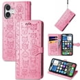 thumbnail image 2 of Funda Cartera FOXDOCK para iPhone 16 , Flip PU con Relieve de Gatos y Perros, Tarjetero y Soporte, 2 of 6