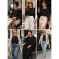 thumbnail image 6 of Women's Boat Neck 3/4 Sleeve T-Shirt, Cotton Modal Slim Fit Top, Black, XL, 6 of 8