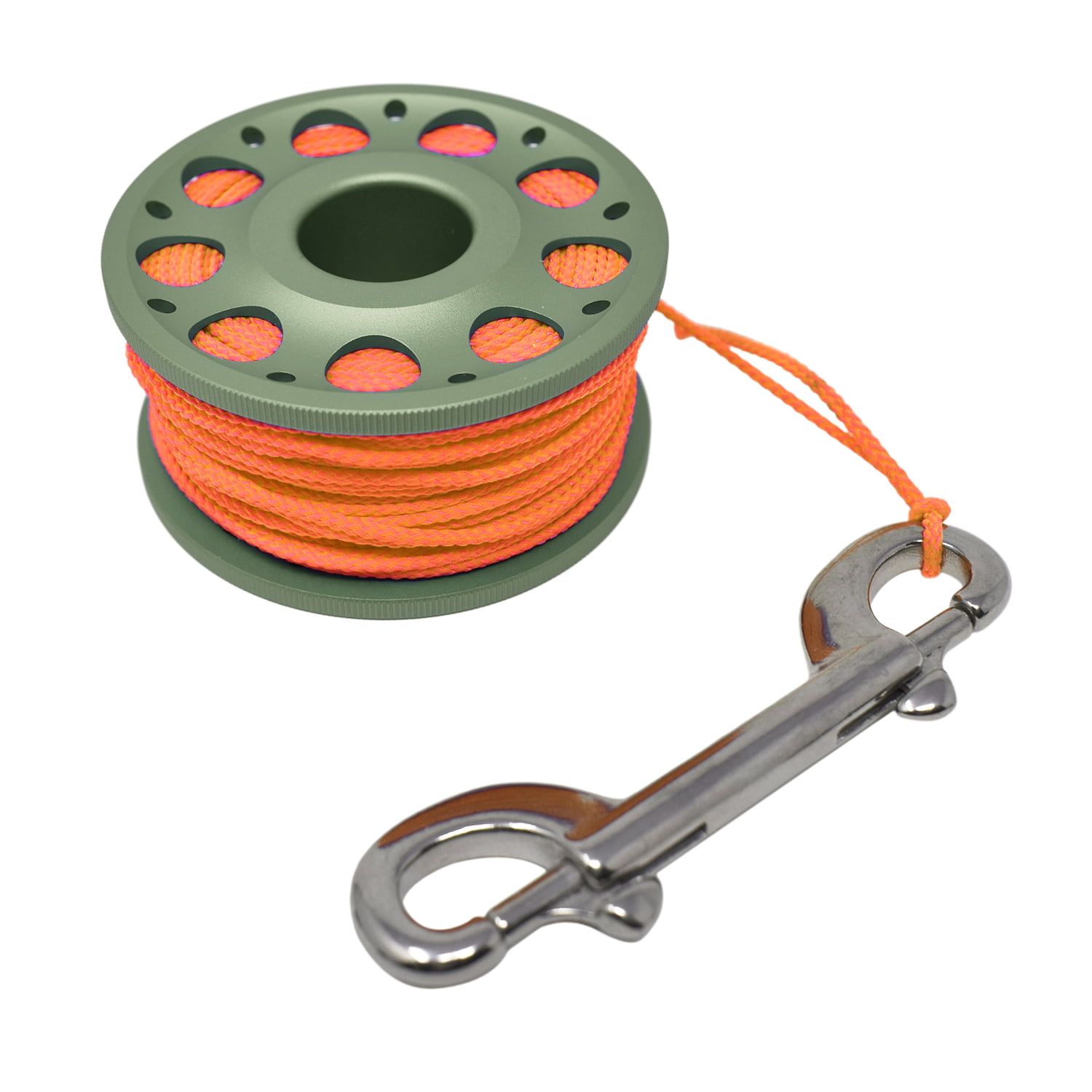 Aluminum Finger Spool 100ft Dive Reel w/ Spinning Holder Green/Orange 