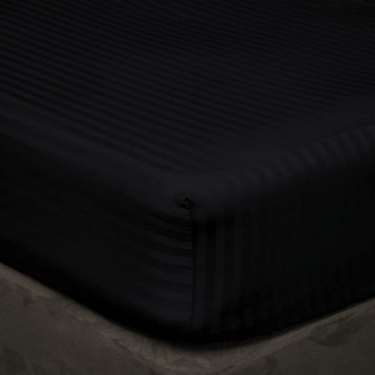 600 Thread Count Egyptian Cotton Sheet Set (4 PCS) - King Size, 16" Deep Pocket Fitted, Black Stripe