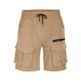 thumbnail image 4 of YLSDY Mens Casual Cargo Shorts Loose Comfy Drawstring Elastic Waist Hiking Travel Short Work Shorts with Multi Pockets Khaki L, 4 of 6