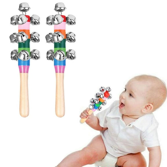 Colorful Wooden Hand Rattles Musical Instrument Toys for Kids,Christmas Party Favor with Jingling Balls Early Education Gift,2PCS
