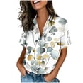 thumbnail image 2 of Xdegoge Button Down Shirts for Women Collared V Neck Short Sleeve Vintage Retro Workwear Loose Fit Abstract Striped Print Lightweight Flowy Soft Breathable Spring Summer Tops, 2 of 7