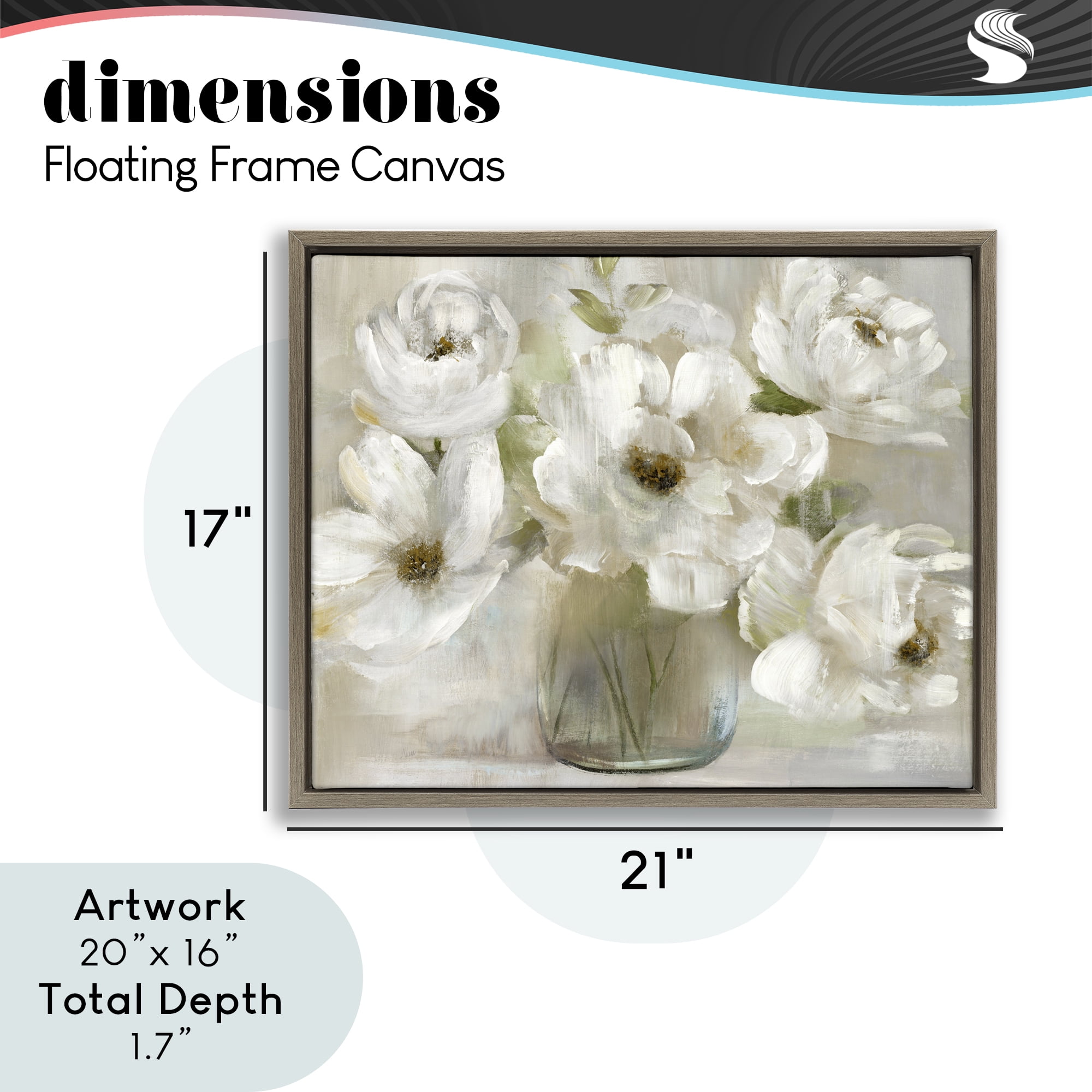 Stupell Industries Gentle White Petals in Vase Brown Framed Floater Canvas Wall Art, design by Nan