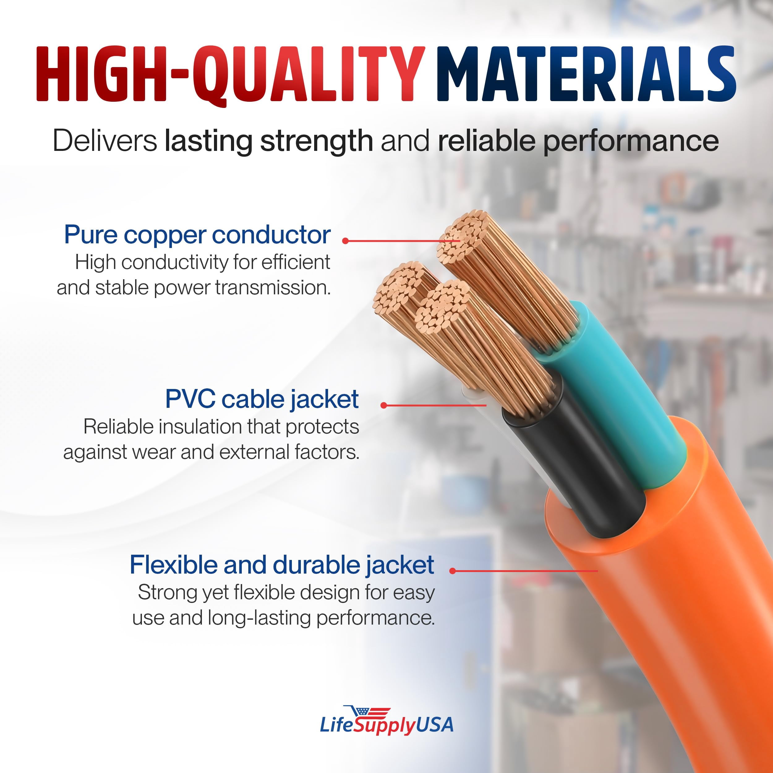 10ft Outdoor/Indoor Extension Cord 10/3 Gauge Ultra Heavy Duty 3 Prong SJTW, Waterproof, Flexible Cold-Resistant Long Power Cord,15A 125V 1875W, Orange by LifeSupplyUSA