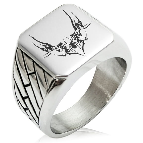 Stainless Steel Wicked Black Widow Geometric Pattern Biker Style Polished Ring