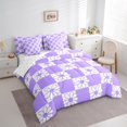 thumbnail image 3 of Manfei Kawaii Floral Blossom 7-Piece Bedding Comforter Set,Geometric Plaid Grid King Bedding Sets,White Purple Bed Sheets For Gitsl Kids,Super Cozy Room Decor Reversible, 3 of 8