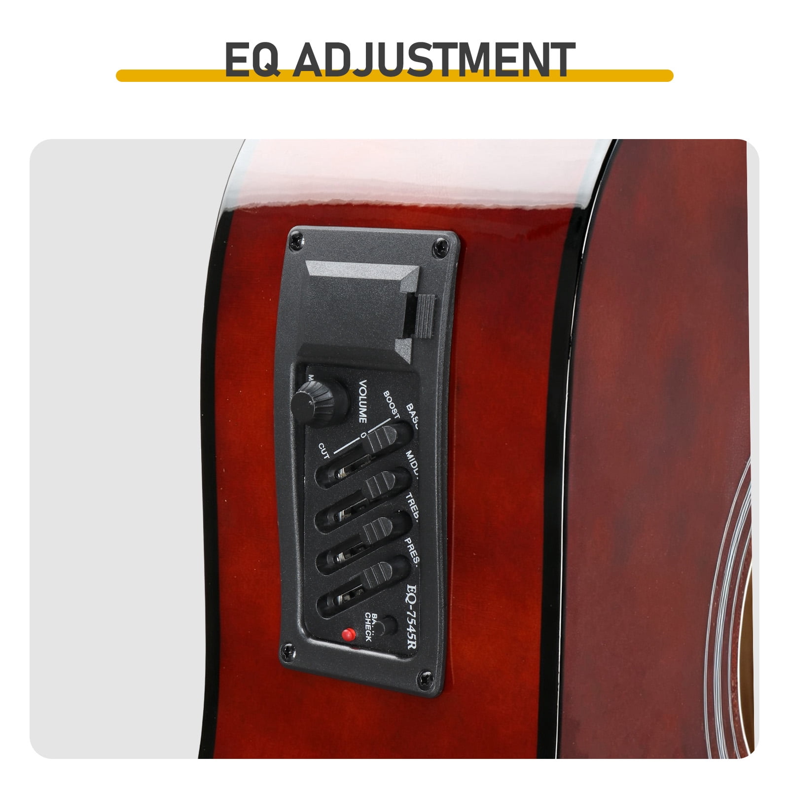 41-Inch Dreadnought Cutaway Acoustic-Electric Guitar with Built-In EQ Pickup, Basswood Body, 6 Steel Strings, 20 Frets, Right-Handed Beginner Folk Guitar