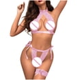thumbnail image 4 of JSGEK Women Halter Neck Cutout 2 Piece Set Crop Top and Bottom with Garter Strap Lingerie for Intimate Evenings Pink XXL, 4 of 9
