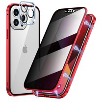 Dteck Magnetic Case for iPhone 14 Pro Max with HD Glass Camera Lens Protector, High Sensitivity Privacy Screen Metal Frame Anti-Peep Double Sided Case for iPhone 14 Pro Max,Red
