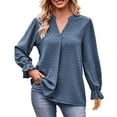 thumbnail image 2 of Women's Tops Long Sleeve V Neck Under $10 Fashion Casual Color Long Sleeve Blouses & Shirts, 2 of 9