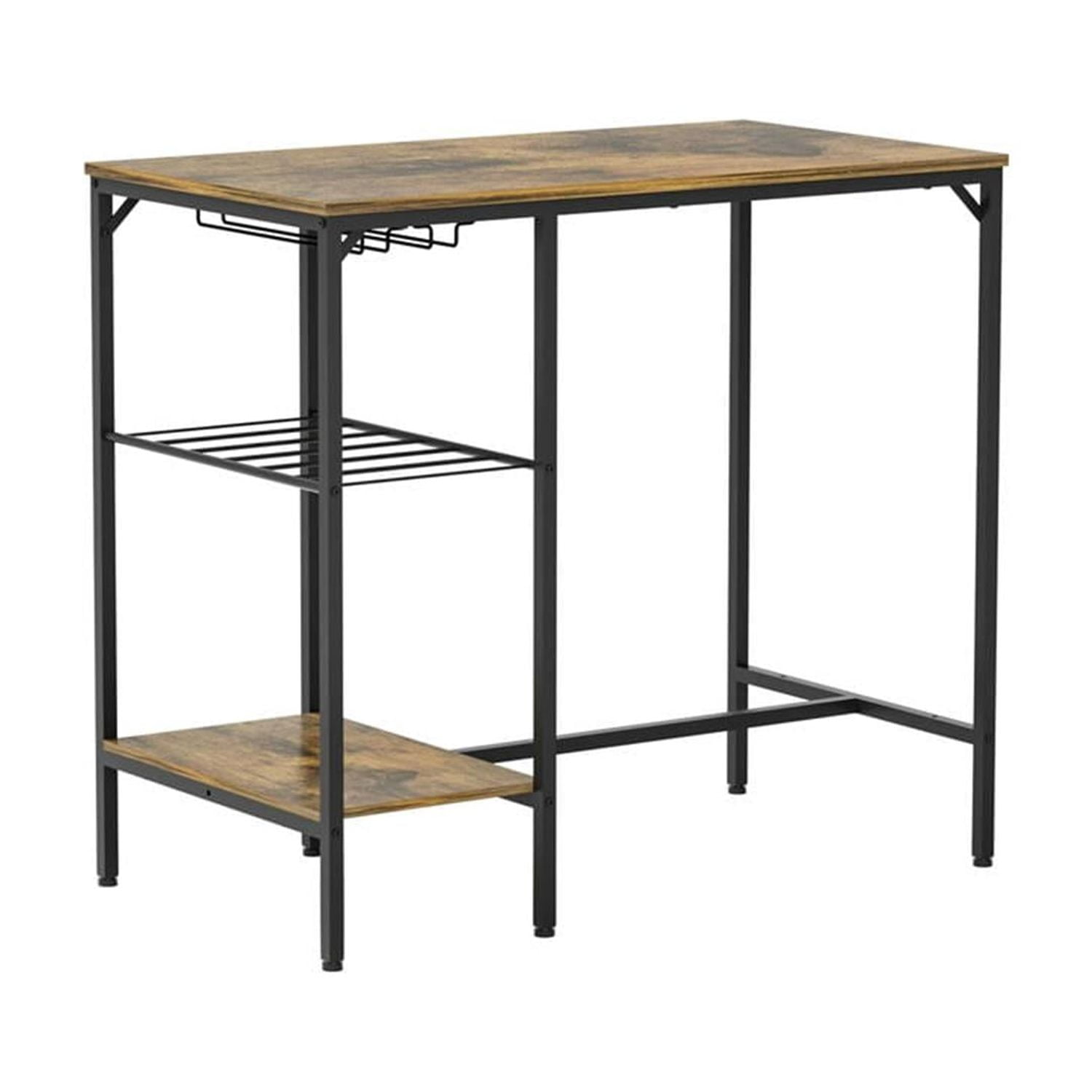 Demi Bonn 3-Piece Dining Table Set with 2 Upholstered Bar Chairs and Storage,dustrial Kitchen Bar Table Furniture Sets for Dining Room, Apartment, Brown