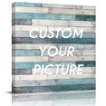 thumbnail image 2 of Turquoise Grey Wooden Wall Art Painting on Canvas, Farmhouse Teal Wood Canvas Art Home Prints Wall Art Framed Modern Artwork for Living Room Bedroom Wall Decor 8x8in, 2 of 9