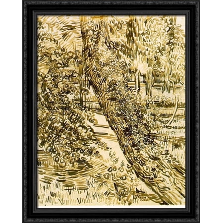 Tree with Ivy in the Asylum Garden 28x36 Large Black Ornate Wood Framed Canvas Art by Vincent van Gogh