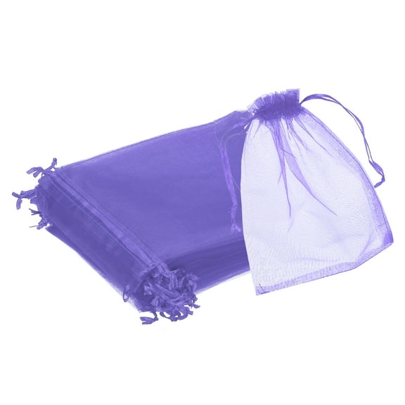 25pcs Organza Bags 6x8  Drawstring Favor Pouches Sheer Mesh Bag Purple