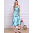 thumbnail image 4 of DARING DIVA Satin V Neck Spaghetti Strap Silky Maxi Dress M Light Blue, 4 of 6