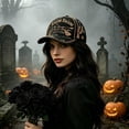 thumbnail image 4 of Halloween Cap Salem Broom Witch Print Adjustable Baseball Cap Spooky Graphic Hat for Halloween Party Casual Daily Wear(Black-23x18cm), 4 of 4