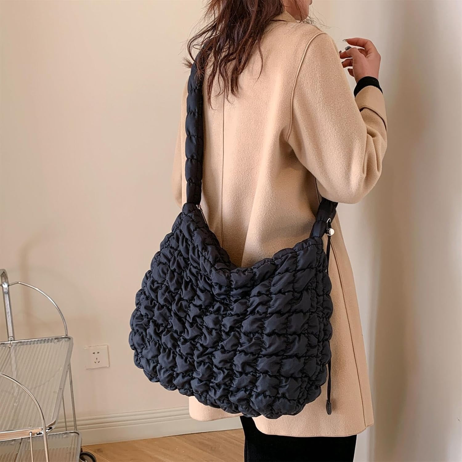CoCoMangos Cotton Padded Shoulder Crossbody Bag for Women Large Hobos Quilted Handbag and Purses Lightweight Adjustable Shoulder Strap