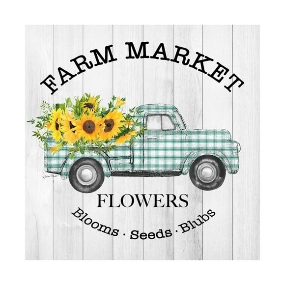 Canvas Wall Art - Jean Plout 'Farm Market Sunflowers A' Wall Art for Living Room, Bedroom, or Office Décor by Trademark Fine Art - 14 x 14 Inches