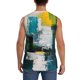 thumbnail image 4 of Fotbe Abstract Brushstrokes Green Blue Men's Camiseta sin Mangas Estampada para Hombres, Playera Casual para Gimnasio, Entrenamiento, Playa-Large, 4 of 7