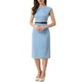 thumbnail image 1 of Vestido elegante de mujer Inspire Chic con mangas cortas y cinturón, vestido de trabajo tipo sheath, azul claro, talla M, 1 of 6