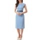 thumbnail image 1 of Vestido elegante de mujer Inspire Chic con mangas cortas, ceñido a la cintura, ideal para el trabajo, color azul claro, talla XS, 1 of 6