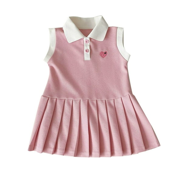 Posijego Toddler Girls Uniform Dresses Sleeveless Collared School Uniforms Pleated Hem Tank Dresses for Girls