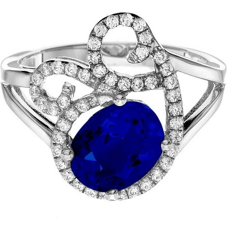 5th & Main Platinum-Plated Sterling Silver Floral Lace-Cut Blue Obsidian Pave CZ Ring