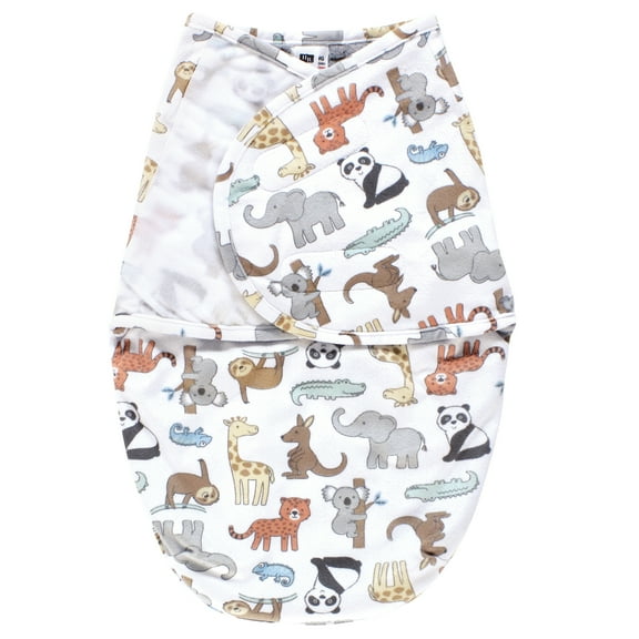 Hudson Baby Plush Faux Fur Swaddle Wrap, Zoo Animals, 0-3 Months