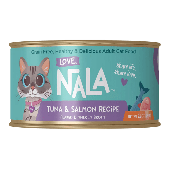 Love, Nala Adult Cat Flaked Wet Cat Food Tuna & Salmon Recipe in Broth, 2.8 oz