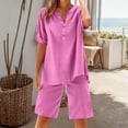 thumbnail image 5 of Joernso Cotton Linen 2 Piece Outfits for Women Short Sleeve V-Neck Top Wide Leg Shorts Set Summer Casual Loose Lounge Set, 5 of 8