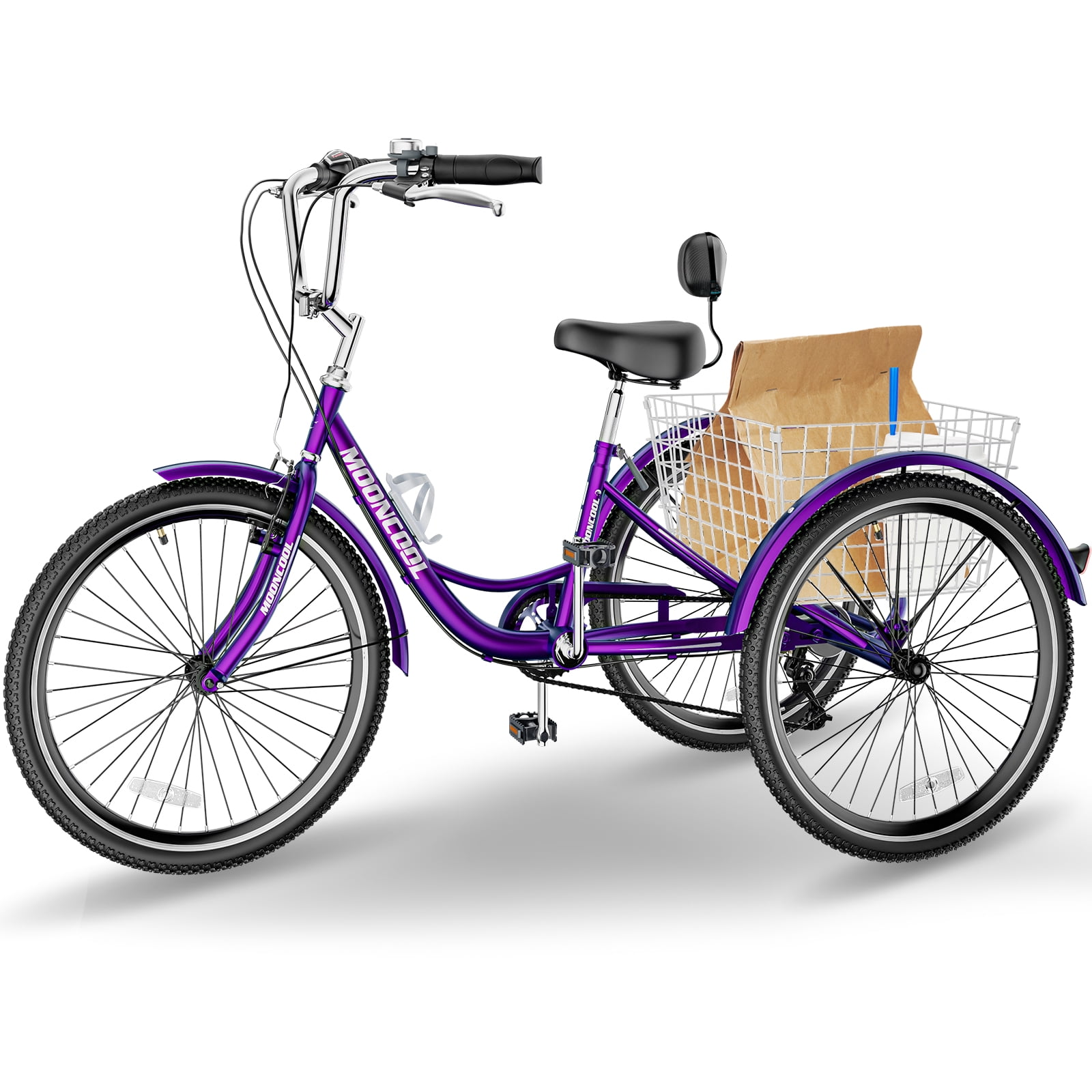Lilypelle Adult Tricycle 7 Speed Adult Trikes 20 inch,3 Wheel Bikes with Backrest,Low Step-Through Aluminum Frame,Cargo Basket,Rose Purple