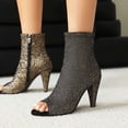 thumbnail image 2 of Women's Sparkly High Heels Dress Boots Fall Glitter Open Peep Toe Stiletto Heeled Ankle Booties Bride Wedding Shoes Gold Size 9, 2 of 8