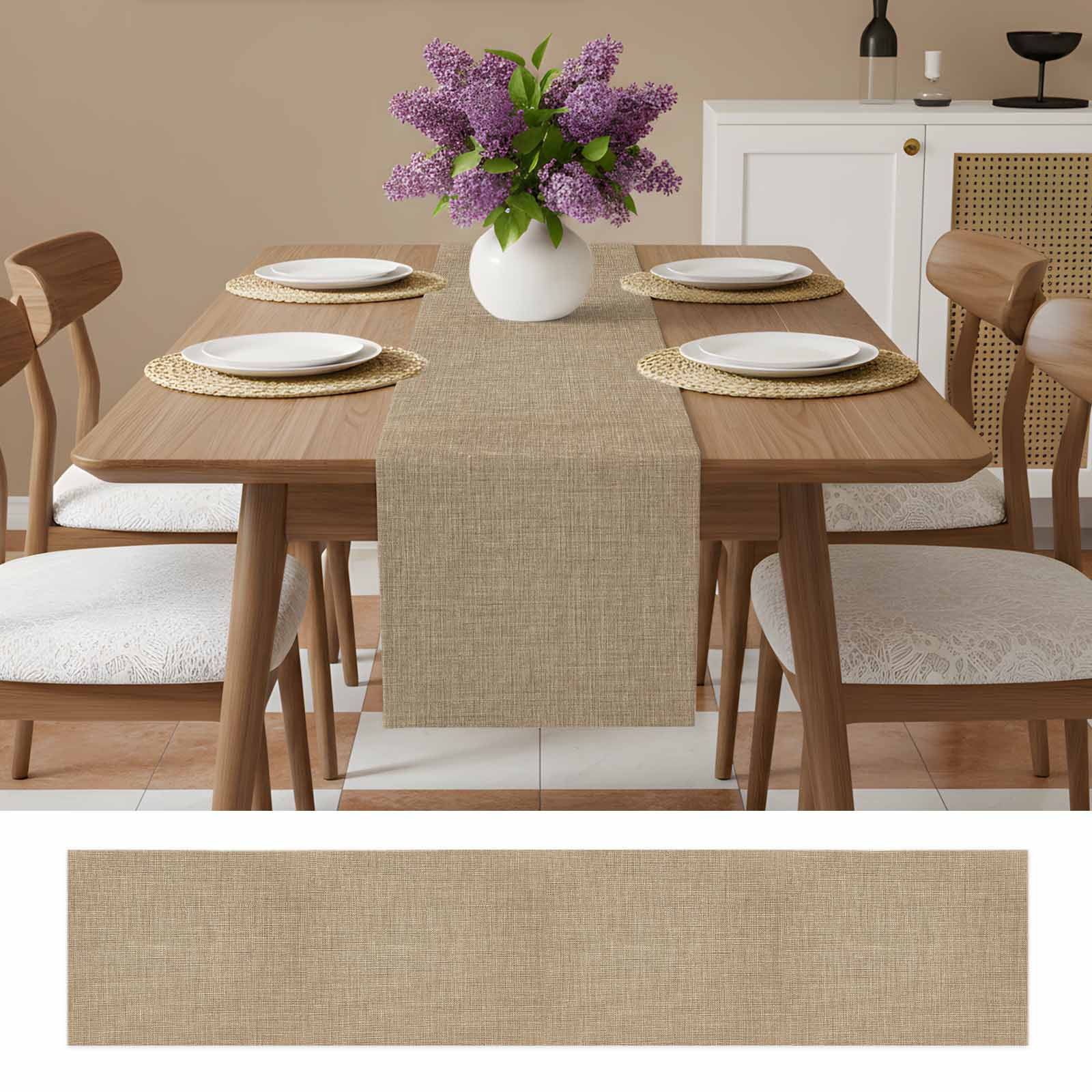 Brown Farmhouse Table Runner, Vintage Country Monochrome Textured Washable Cotton Linen Table Runners 36 Inches Long, Dresser Scarf Runner for Nightstand/End Tables/Round Tables 13''x36''