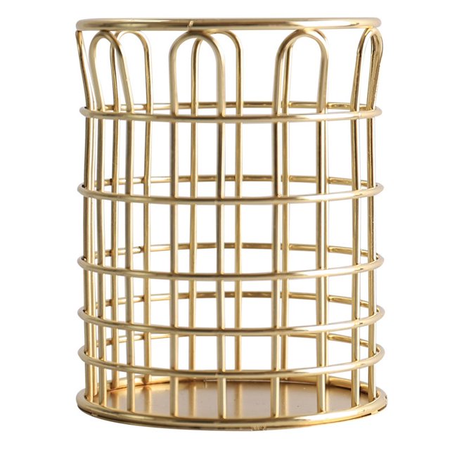 IKemiter Simple Or Fer Forgé Rond Creux Porte-Stylo Multifonctions Bureau Papeterie Tube de Stockage
