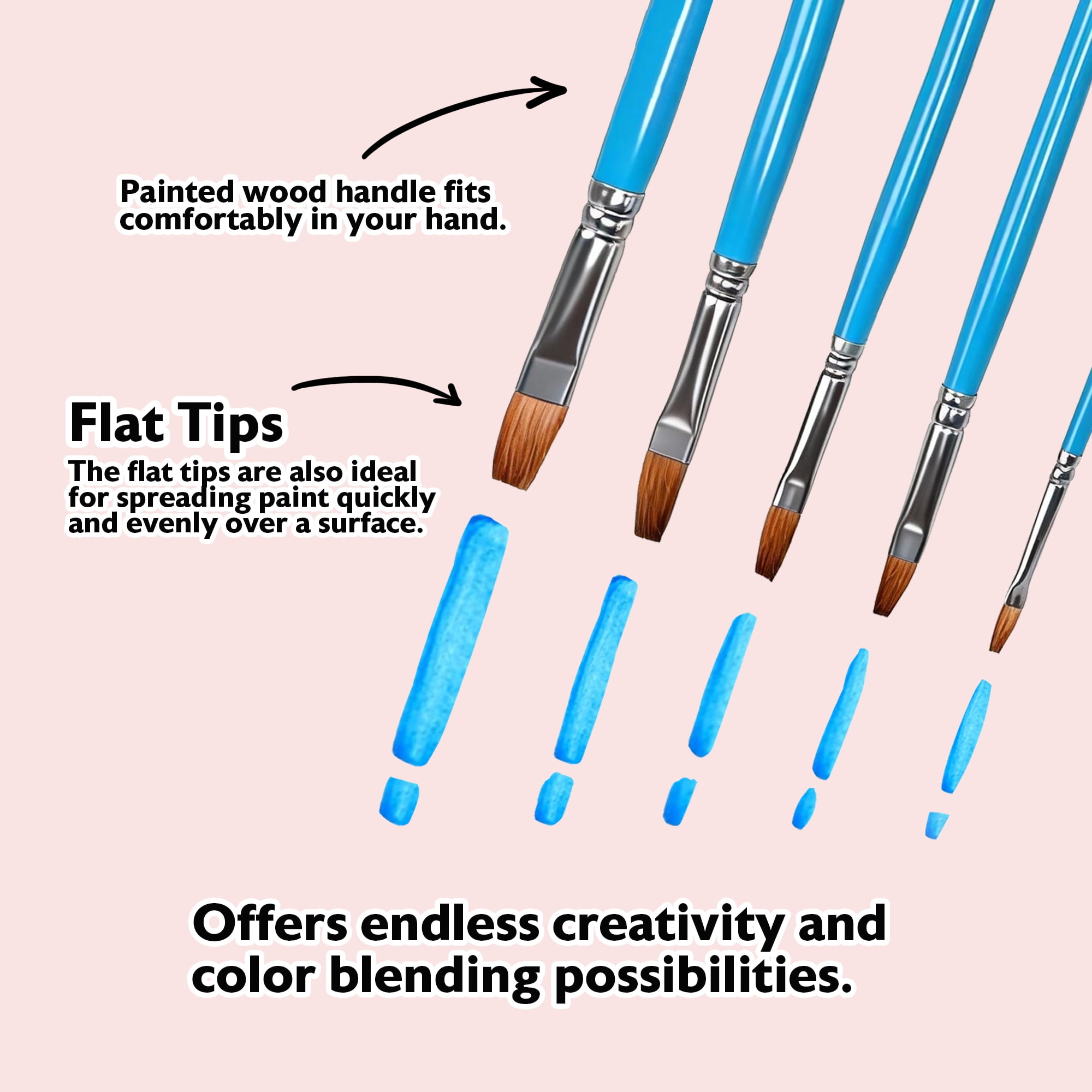 BAZIC Flat Natural Hair Paint Brush Set, (5/pack), 24-Packs