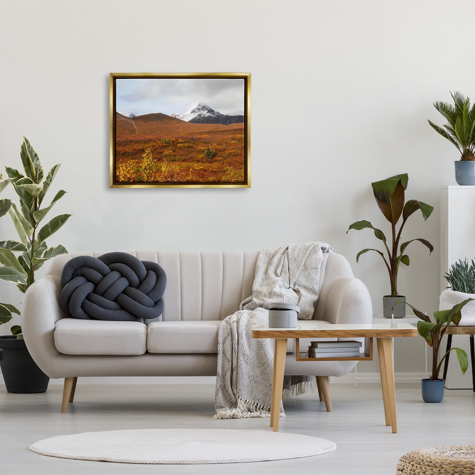 Stupell Industries Meadow with Distant Peak Landscape Photography Gold Floater Framed Canvas Art Print Wall Art, 31 x 25