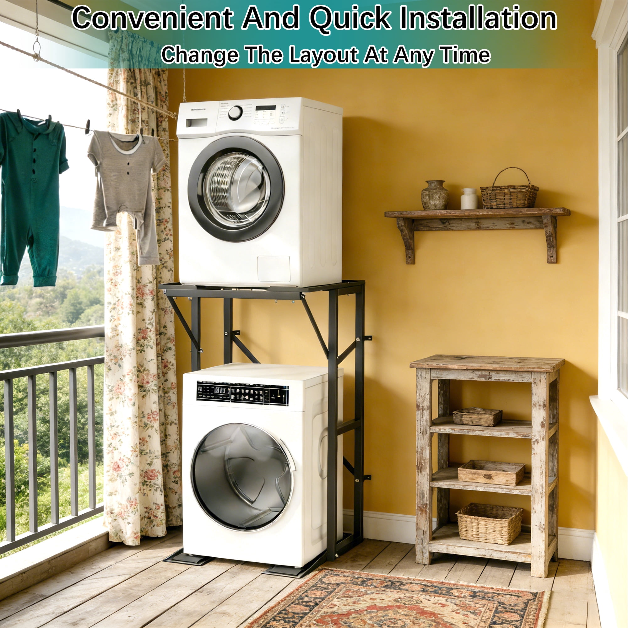 HOHYN Heavy Duty Steel Washer Dryer Stacking Rack Stand, 100 lb Weight Capacity, Compatible with Black+Decker Portable Washers & Dryers, Black