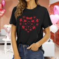 thumbnail image 1 of T-shirts à Col Rond pour Femmes Manches Courtes Mode Imprimé Cœur T-Shirt Ample Léger Confortable Doux Chandail Tenues Noir m, 1 of 4