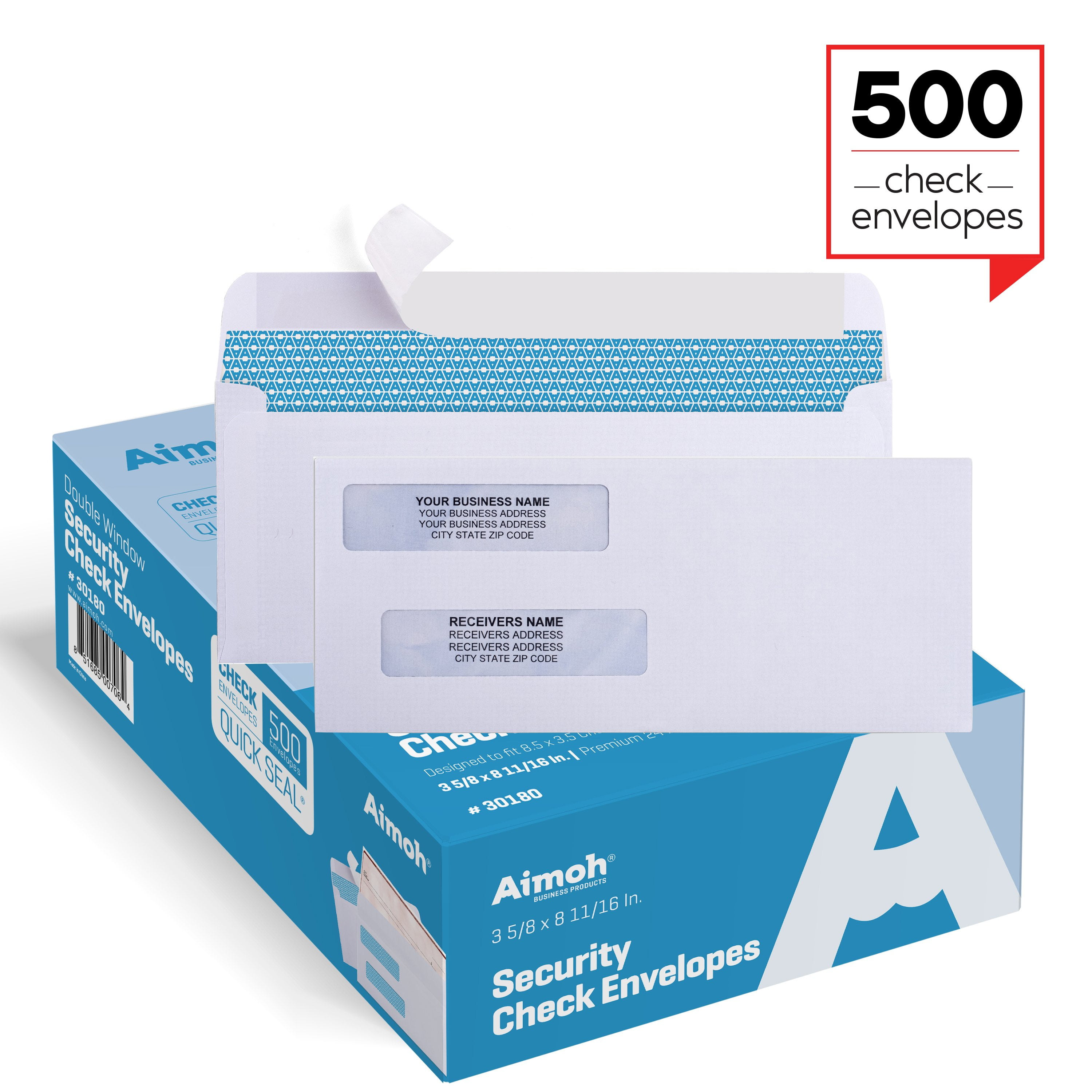 500/Box Quality Park #9 Double-Window Security Envelopes 24 lb White Wove Self-Sealing Closure 2 Pack for Invoices and Statements 3-7/8 x 8-7/8 Inches 