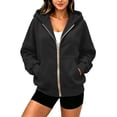 thumbnail image 2 of WQNVRNR Womens Zip Up Hoodie Sweatshirt Fall Long Sleeve Casual Oversized Hooded Jacket with Pockets Black 2XL, 2 of 8