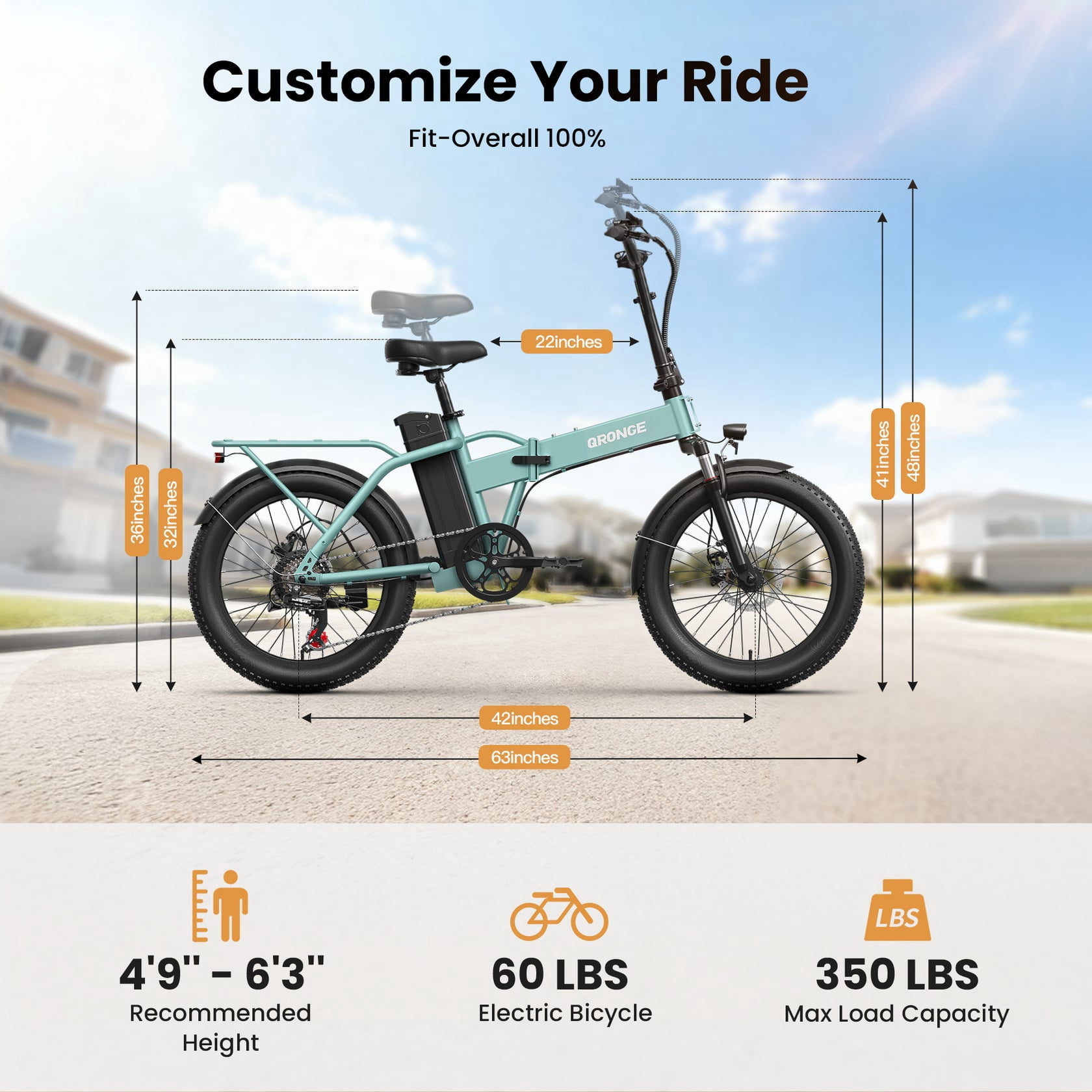 Qronge 1000W Folding Electric Bike for Adults 28mph 70Miles Max Range 20" Fat Tire Foldable Ebikes 48V 13.5AH Battery E-Mountain Bikes, UL2849 by SGS
