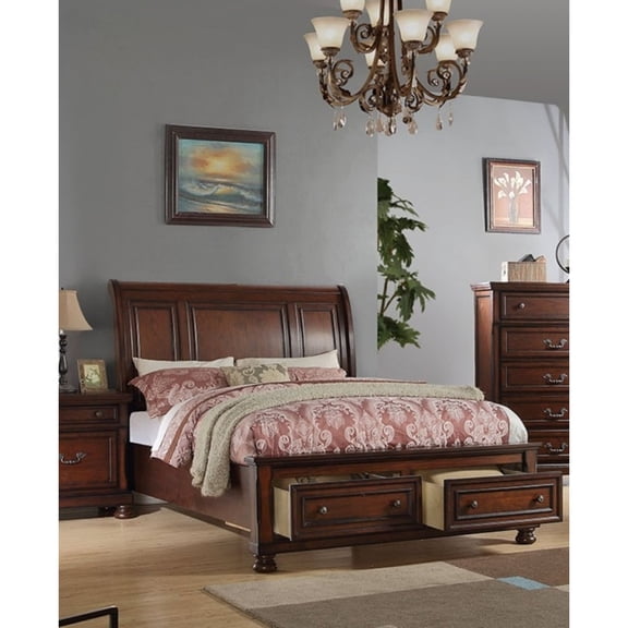 Traditional Style 1pc California King Size Bed Panel Headboard Footboard Drawers Cherry Finish Bedroom Furniture