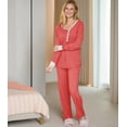 thumbnail image 3 of Doublju Women's Long Sleeve Henley Pajama Sleepwear 2 Pcs Set, 3 of 3