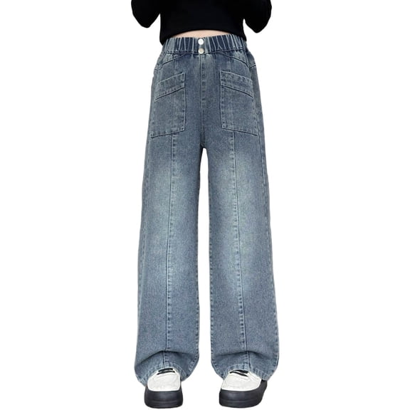 Coerni Girls Vintage Jeans High Waisted Wide Leg Denim Pants Distressed Straight Leg Jeans Teen Kids Casual Loose Fit Trousers