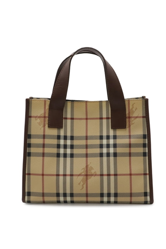 Pre-Owned BURBERRY Nova Check pattern handbag/tote bag, leather, beige/brown.