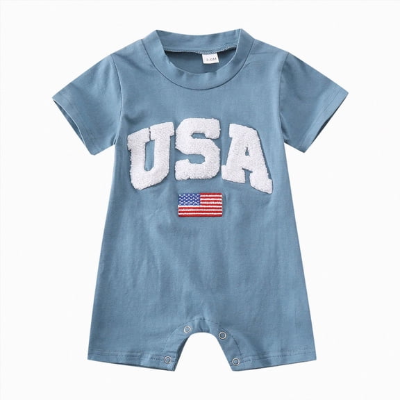 dmqupv First 4th of July Baby Boy Outfit Baby Outfit Boy Newborn Infant Toddler USA T Shirts Oversized Romper Cute Clothes Blue,6-12 Months