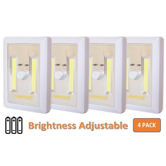 Dimmable Battery Included COB Cordless LED Light, Adjustable Brightness, 200 Lumen, Batteries & Adhesive Strips Included, 4-Pack
