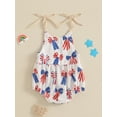 thumbnail image 6 of Baby Toddler Girl 4th of July Romper 3 6 12 18 24 Months Sleeveless Tie Strap Bow Print Bodysuit Newborn Playsuit, 6 of 9